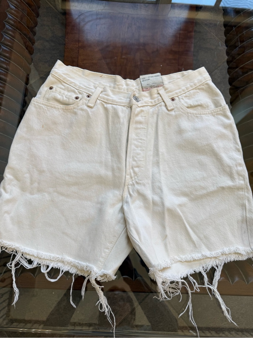 Vintage 80s 90s Levi’s 501 White Cut Off Shorts USA Made Button Fly 30W - Picture 3 of 11